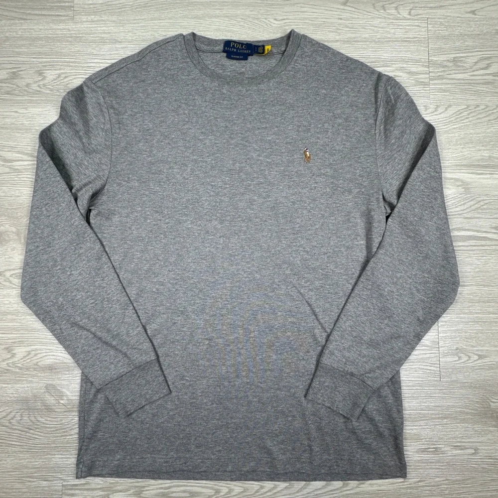 Polo Ralph Lauren Mens T-Shirt Classic Fit Gray Small Long Sleeve Pony Logo